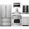 Thor Kitchen 6-Piece Pro Appliance Package - 36" Dual Fuel Range, French Door Refrigerator, Pro-Style Wall Mount Hood, Dishwasher, Microwave Drawer, & Wine Cooler in Stainless Steel