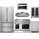 Thor Kitchen 6-Piece Pro Appliance Package - 48" Dual Fuel Range, French Door Refrigerator, Dishwasher, Under Cabinet 16.5" Tall Hood, Microwave Drawer, & Wine Cooler in Stainless Steel