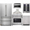 Thor Kitchen 6-Piece Appliance Package - 36" Gas Range, French Door Refrigerator, Wall Mount Hood, Dishwasher, Microwave Drawer, & Wine Cooler in Stainless Steel