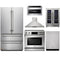 Thor Kitchen 6-Piece Appliance Package - 36" Electric Range with Tilt Panel, French Door Refrigerator, Wall Mount Hood, Dishwasher, Microwave Drawer, & Wine Cooler in Stainless Steel