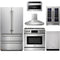 Thor Kitchen 6-Piece Appliance Package - 36" Gas Range with Tilt Panel, French Door Refrigerator, Pro-Style Wall Mount Hood, Dishwasher, Microwave Drawer, & Wine Cooler in Stainless Steel