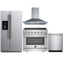 Forno 4-Piece Pro Appliance Package - 36-Inch Gas Range, Refrigerator with Water Dispenser, Wall Mount Hood, & 3-Rack Dishwasher in Stainless Steel