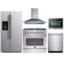 Forno 5-Piece Appliance Package - 36-Inch Dual Fuel Range, Refrigerator with Water Dispenser, Wall Mount Hood, 24-Inch Microwave Oven, & 3-Rack Dishwasher in Stainless Steel