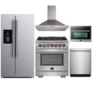 Forno 5-Piece Pro Appliance Package - 30-Inch Dual Fuel Range, Refrigerator with Water Dispenser, Wall Mount Hood, 24-Inch Microwave Oven, & 3-Rack Dishwasher in Stainless Steel