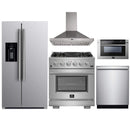 Forno 5-Piece Pro Appliance Package - 30-Inch Gas Range, Refrigerator with Water Dispenser, Wall Mount Hood, 24-Inch Microwave Drawer, & 3-Rack Dishwasher in Stainless Steel