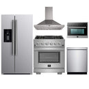 Forno 5-Piece Pro Appliance Package - 30-Inch Gas Range, Refrigerator with Water Dispenser, Wall Mount Hood, 24-Inch Microwave Oven, & 3-Rack Dishwasher in Stainless Steel