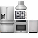 Thor Kitchen 5-Piece Pro Appliance Package - 30" Cooktop, Wall Oven, Pro-Style Wall Mount Hood, Dishwasher & Refrigerator with Water Dispenser in Stainless Steel