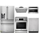Thor Kitchen 5-Piece Appliance Package - 30-Inch Electric Range with Tilt Panel, Refrigerator with Water Dispenser, Under Cabinet Hood, Dishwasher, & Microwave Drawer in Stainless Steel