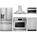 Thor Kitchen 5-Piece Appliance Package - 36-Inch Electric Range with Tilt Panel, Refrigerator with Water Dispenser, Wall Mount Hood, Dishwasher, & Microwave Drawer in Stainless Steel