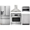 Thor Kitchen 5-Piece Appliance Package - 36-Inch Gas Range with Tilt Panel, Refrigerator with Water Dispenser, Wall Mount Hood, Dishwasher, & Microwave Drawer in Stainless Steel
