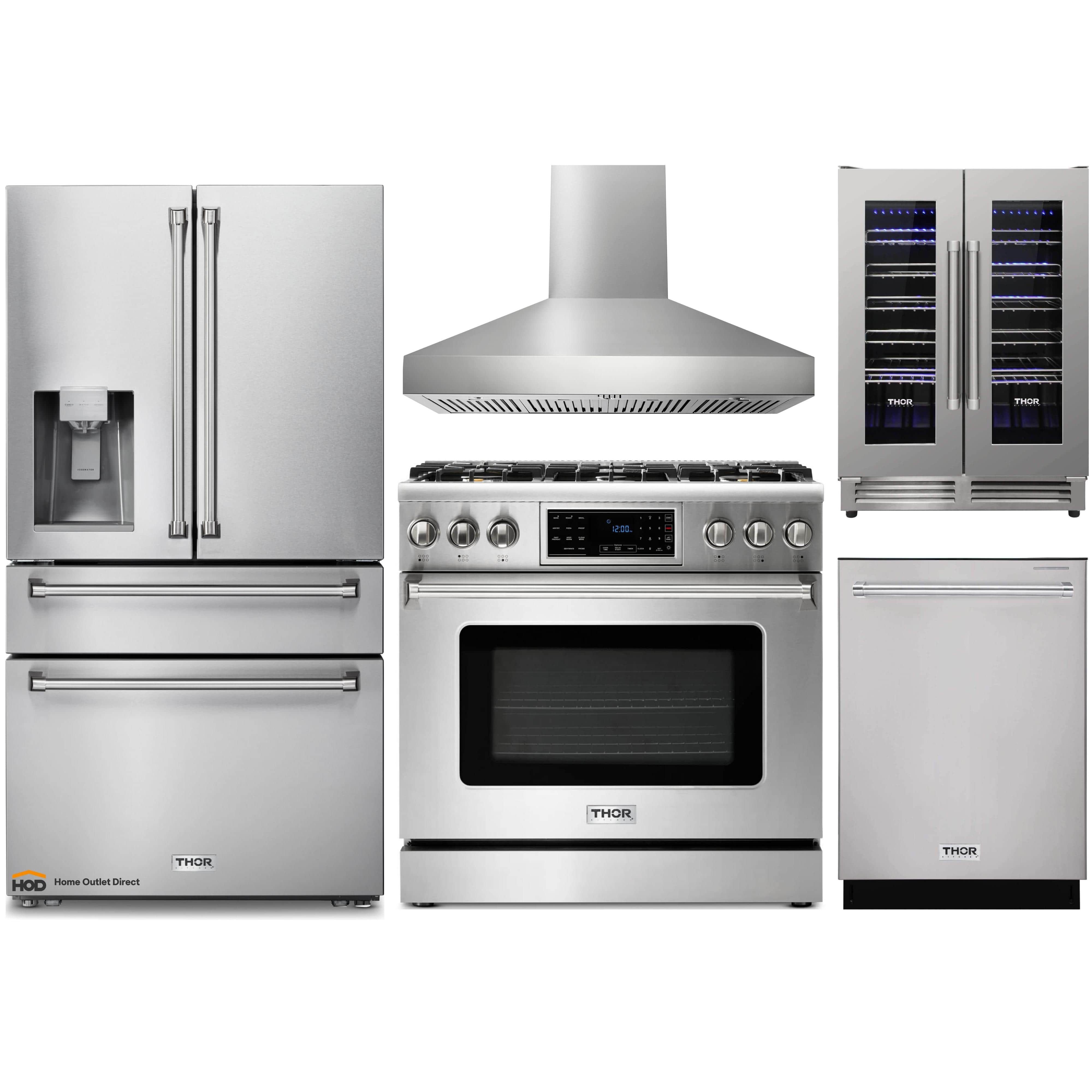 Thor Kitchen 5-Piece Appliance Package - 36-Inch Gas Range with Tilt P