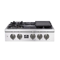 Forno Spezia 30-Inch Gas Rangetop, 5 Burners, Wok Ring and Grill/Griddle in Stainless Steel (FCTGS5751-30)