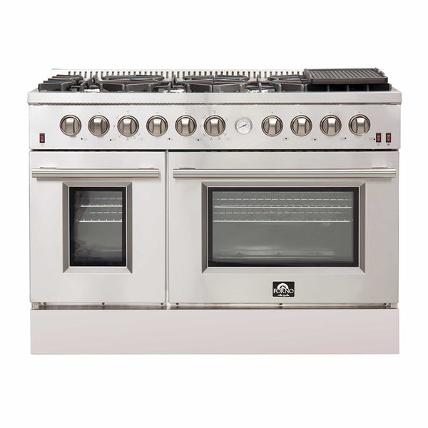 Forno 48" Galiano Gas Range with Air Fryer, 8 Burners, Temperature Gauge, Griddle, in Stainless Steel (FFSGS6291-48)