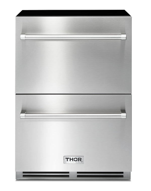 Thor Kitchen 24" 5.4 cu. ft. Built-in Indoor/Outdoor Undercounter Double Drawer Refrigerator in Stainless Steel (TRF24U)