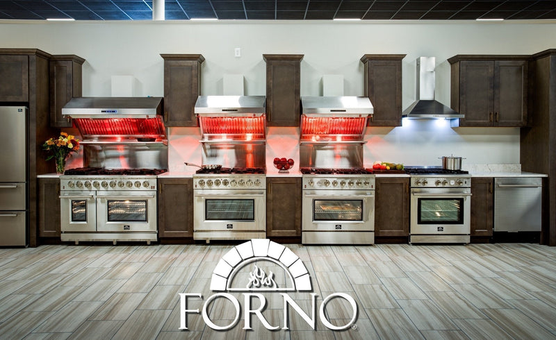 Forno 3-Piece Appliance Package - 48" Dual Fuel Range, French Door Refrigerator, and Dishwasher in Stainless Steel Appliance Package Forno 