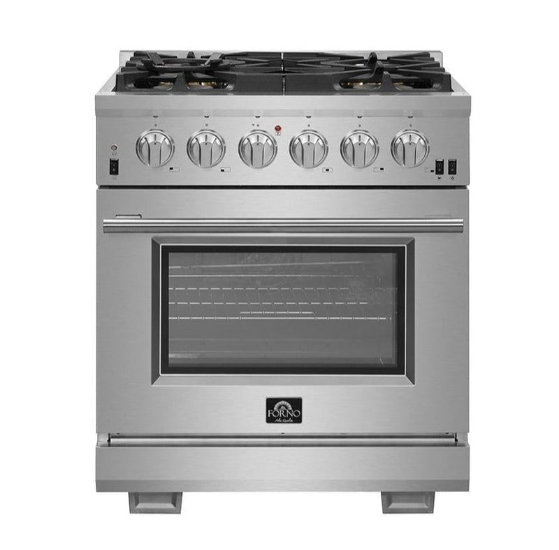 Forno 3-Piece Pro Appliance Package - 30" Gas Range, French Door Refrigerator, and Dishwasher in Stainless Steel Appliance Package Forno 