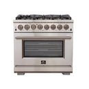 Forno 3-Piece Pro Appliance Package - 36" Dual Fuel Range, French Door Refrigerator, and Dishwasher in Stainless Steel Appliance Package Forno 