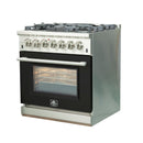 Forno 30" Capriasca Dual Fuel Range with 5 Gas Burners and 240v Electric Oven in Stainless Steel with Black Door (FFSGS6187-30BLK) Ranges Forno 