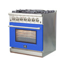 Forno 30" Capriasca Dual Fuel Range with 5 Gas Burners and 240v Electric Oven in Stainless Steel with Blue Door (FFSGS6187-30BLU) Ranges Forno 