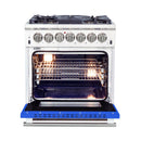 Forno 30" Capriasca Dual Fuel Range with 5 Gas Burners and 240v Electric Oven in Stainless Steel with Blue Door (FFSGS6187-30BLU) Ranges Forno 