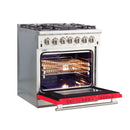 Forno 30" Capriasca Dual Fuel Range with 5 Gas Burners and 240v Electric Oven in Stainless Steel with Red Door (FFSGS6187-30RED) Ranges Forno 