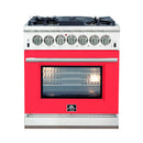 Forno 30" Capriasca Dual Fuel Range with 5 Gas Burners and 240v Electric Oven in Stainless Steel with Red Door (FFSGS6187-30RED) Ranges Forno 