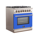 Forno 30" Capriasca Gas Range with 5 Burners and Convection Oven in Stainless Steel with Blue Door (FFSGS6260-30BLU) Ranges Forno 