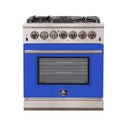 Forno 30" Capriasca Gas Range with 5 Burners and Convection Oven in Stainless Steel with Blue Door (FFSGS6260-30BLU) Ranges Forno 