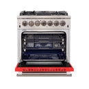 Forno 30" Capriasca Gas Range with 5 Burners and Convection Oven in Stainless Steel with Red Door (FFSGS6260-30RED) Ranges Forno 