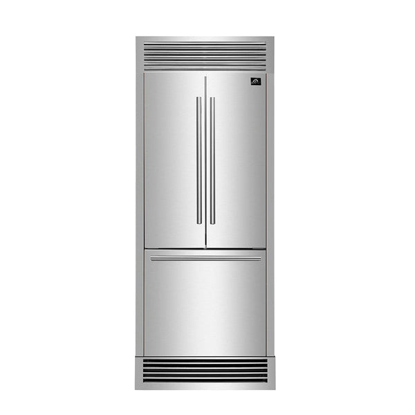Forno 35" French Door Built-In Refrigerator with 17.5 Cu Ft, No Frost, and Ice Marker in Stainless Steel with Decorative Grill (FFFFD1974-35SG) Refrigerators Forno 