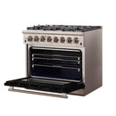 Forno 36" Capriasca Dual Fuel Range with 6 Gas Burners and 240v Electric Oven in Stainless Steel with Black Door (FFSGS6187-36BLK) Ranges Forno 