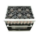 Forno 36" Capriasca Dual Fuel Range with 6 Gas Burners and 240v Electric Oven in Stainless Steel with Black Door (FFSGS6187-36BLK) Ranges Forno 