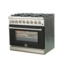 Forno 36" Capriasca Dual Fuel Range with 6 Gas Burners and 240v Electric Oven in Stainless Steel with Black Door (FFSGS6187-36BLK) Ranges Forno 