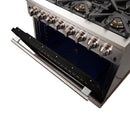 Forno 36" Capriasca Dual Fuel Range with 6 Gas Burners and 240v Electric Oven in Stainless Steel with Black Door (FFSGS6187-36BLK) Ranges Forno 