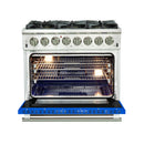 Forno 36" Capriasca Dual Fuel Range with 6 Gas Burners and 240v Electric Oven in Stainless Steel with Blue Door (FFSGS6187-36BLU) Ranges Forno 