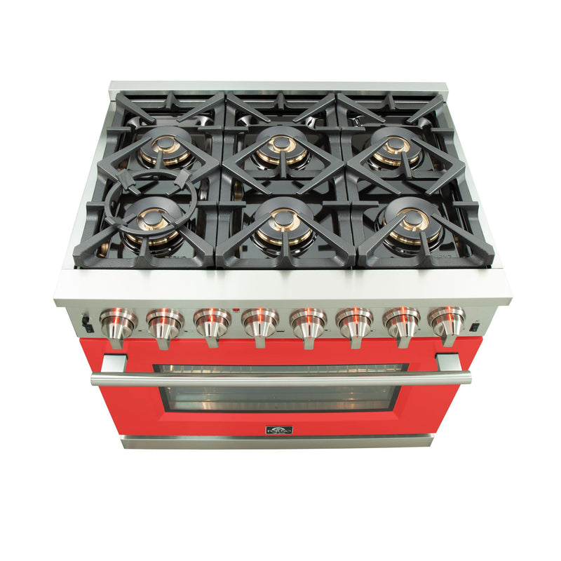 Forno 36" Capriasca Dual Fuel Range with 6 Gas Burners and 240v Electric Oven in Stainless Steel with Red Door (FFSGS6187-36RED) Ranges Forno 