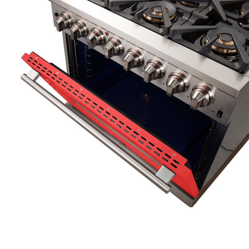 Forno 36" Capriasca Dual Fuel Range with 6 Gas Burners and 240v Electric Oven in Stainless Steel with Red Door (FFSGS6187-36RED) Ranges Forno 