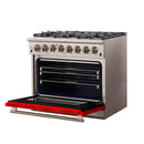 Forno 36" Capriasca Dual Fuel Range with 6 Gas Burners and 240v Electric Oven in Stainless Steel with Red Door (FFSGS6187-36RED) Ranges Forno 