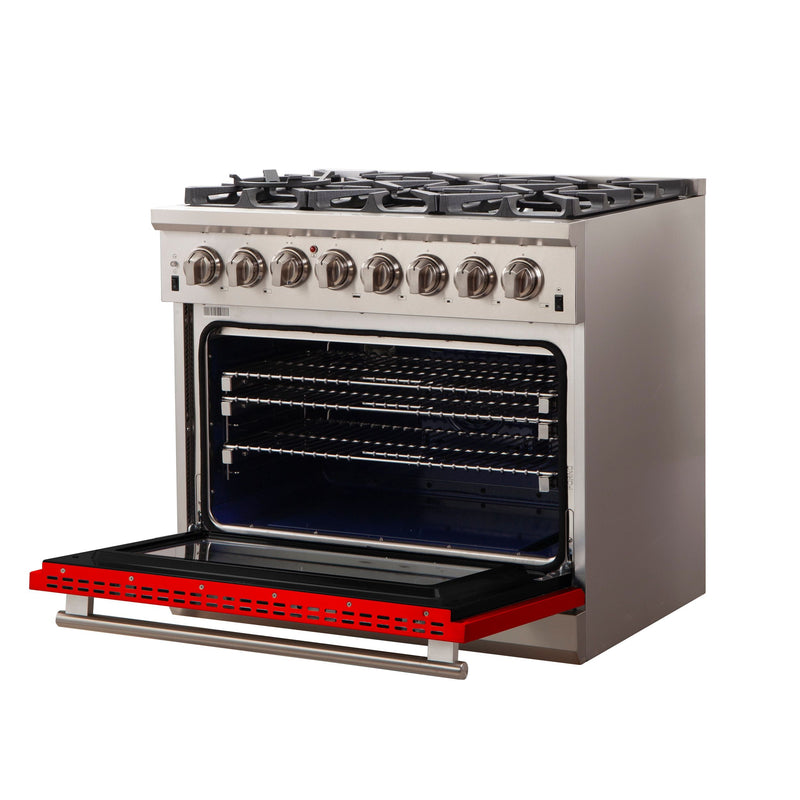 Forno 36" Capriasca Dual Fuel Range with 6 Gas Burners and 240v Electric Oven in Stainless Steel with Red Door (FFSGS6187-36RED) Ranges Forno 