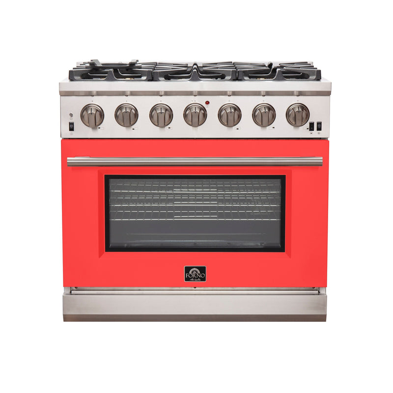 Forno 36" Capriasca Gas Range with 6 Burners and Convection Oven in Stainless Steel with Red Door (FFSGS6260-36RED) Ranges Forno 