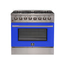 Forno 36" Galiano Dual Fuel Range with 6 Gas Burners and 240v Electric Oven in Stainless Steel with Blue Door (FFSGS6156-36BLU) Ranges Forno 