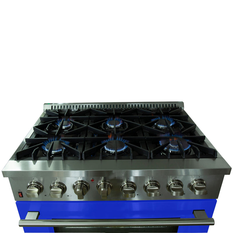 Forno 36" Galiano Dual Fuel Range with 6 Gas Burners and 240v Electric Oven in Stainless Steel with Blue Door (FFSGS6156-36BLU) Ranges Forno 