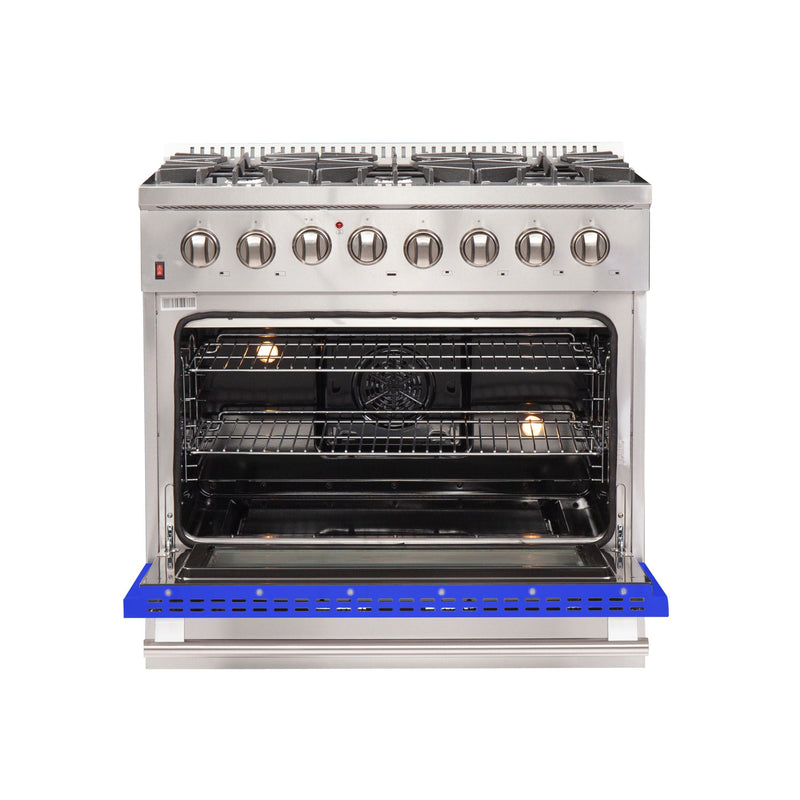 Forno 36" Galiano Dual Fuel Range with 6 Gas Burners and 240v Electric Oven in Stainless Steel with Blue Door (FFSGS6156-36BLU) Ranges Forno 