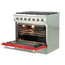 Forno 36" Galiano Gas Range with 6 Gas Burners and Convection Oven in Stainless Steel with Red Door (FFSGS6244-36RED) Ranges Forno 