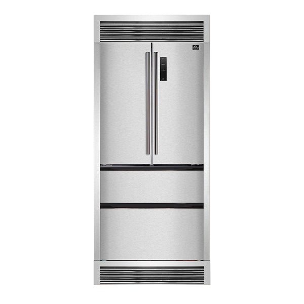 Forno 37" Bovino Built-In Counter Depth French Door Refrigerator with 19 Cu.Ft., No Frost, in Stainless Steel with Decorative Grill (FFFD1907-37SG) Refrigerators Forno 
