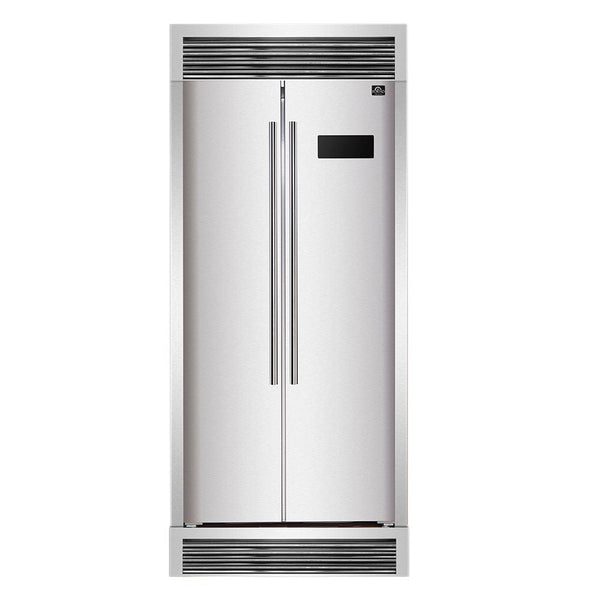 Forno 37" Salerno Side-by-Side Counter Depth Refrigerator 15.6 Cu. Ft. in Stainless Steel with Professional Handle & Decorative Grill (FFRBI1805-37SG) Refrigerators Forno 