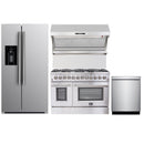 Forno 4-Piece Appliance Package - 48" Dual Fuel Range, 36" Refrigerator with Water Dispenser, Wall Mount Hood with Backsplash, & 3-Rack Dishwasher in Stainless Steel Appliance Package Forno 