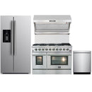 Forno 4-Piece Appliance Package - 48" Gas Range, 36" Refrigerator with Water Dispenser, Wall Mount Hood with Backsplash, & 3-Rack Dishwasher in Stainless Steel Appliance Package Forno 
