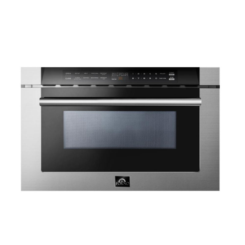 Forno 4-Piece Pro Appliance Package - 30" Dual Fuel Range, 36" Refrigerator with Water Dispenser, Microwave Drawer, & 3-Rack Dishwasher in Stainless Steel Appliance Package Forno 