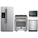 Forno 4-Piece Pro Appliance Package - 30" Dual Fuel Range, 36" Refrigerator with Water Dispenser, Microwave Oven, & 3-Rack Dishwasher in Stainless Steel Appliance Package Forno 